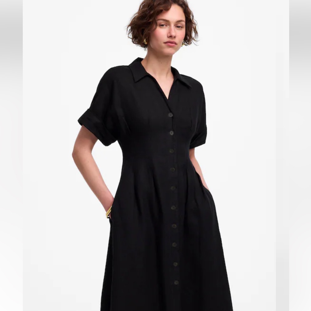 Nwot Madewell Black Button-Front Shirt Dress